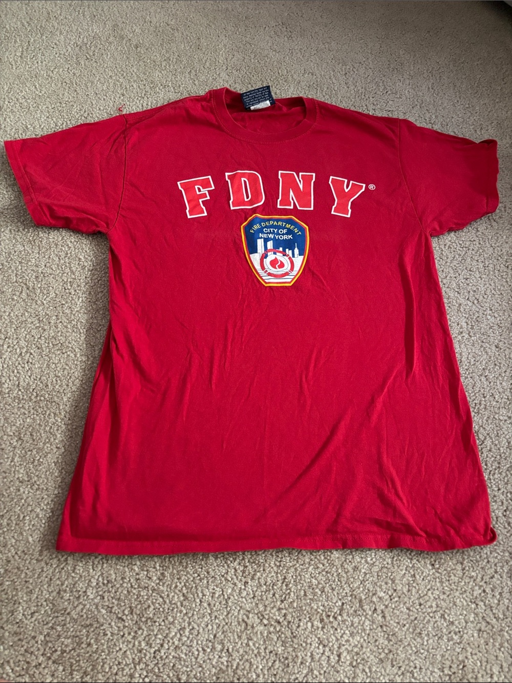 FDNY Red Graphic Tee with Patch Logo size medium